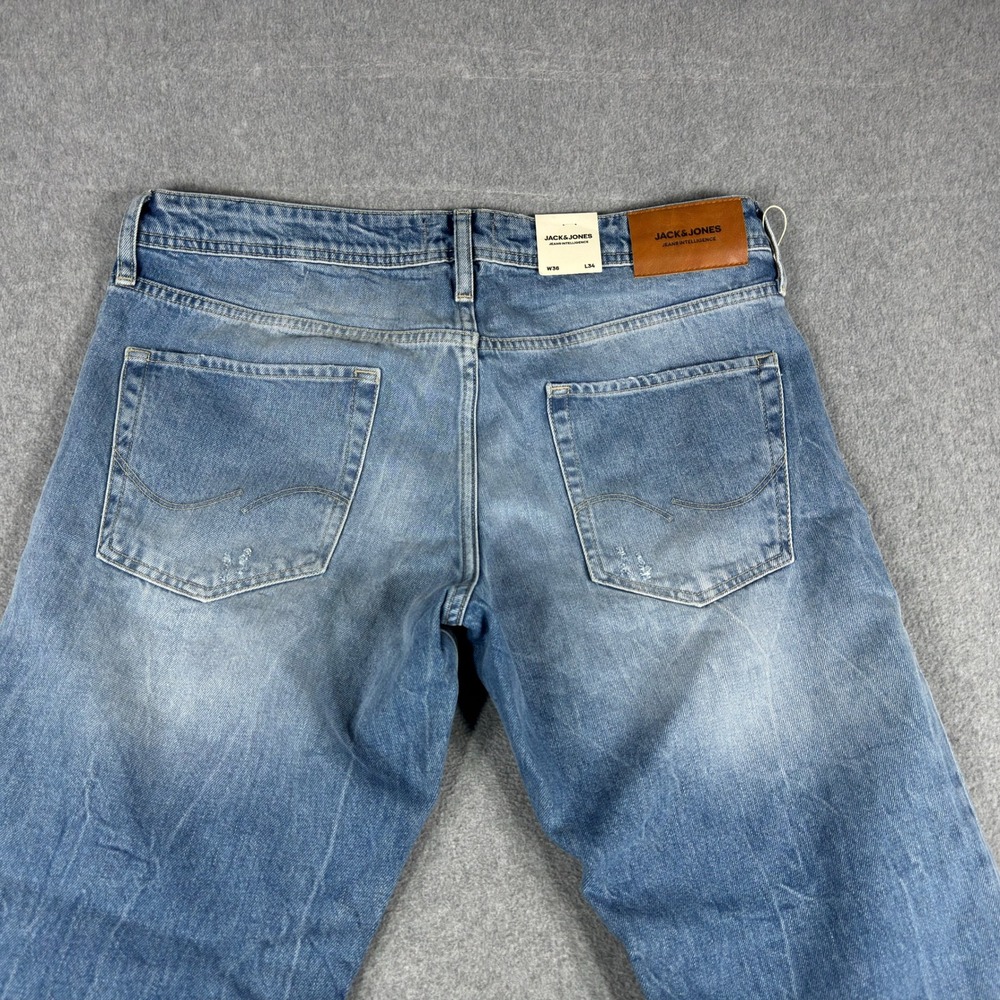 Jack & Jones Glenn Slim Jeans Mens 36x34 Blue Light Wash Distressed